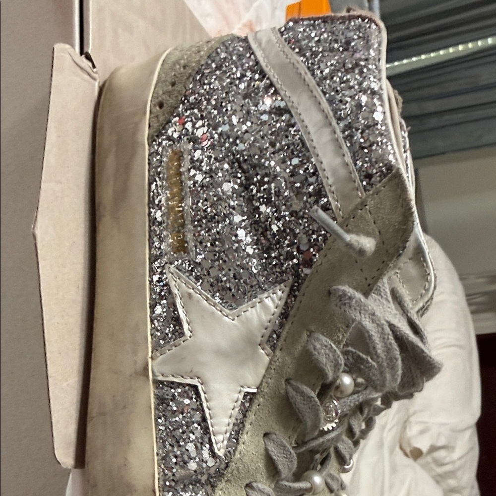 Golden Goose High-Top Sneakers with Silver Glitter Star size EU40 - Picture 3 of 13